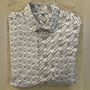 TED BAKER LONDON Art Deco Wave Print Sport Shirt in Gray Size 6 (XXL)